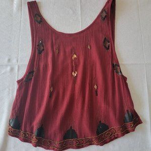 Free People, Red embellished tank top with side slits, Size L